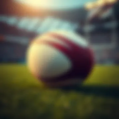 Close-up of a rugby ball on the field