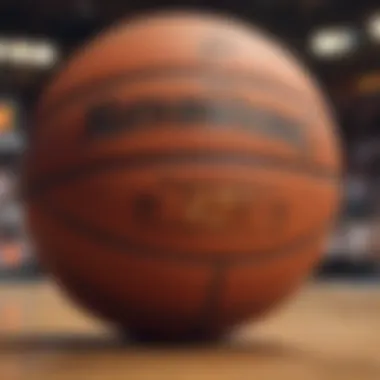 Close-up of a basketball on the court