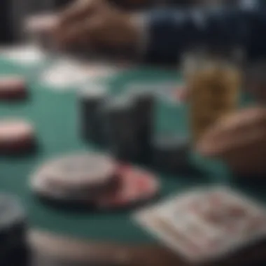 Artistic arrangement of a designer poker set with cards and chips