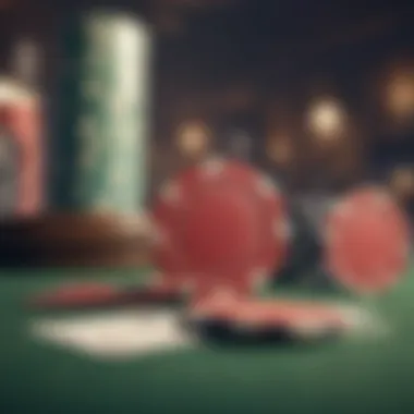 A close-up of poker chips and cards set on a table