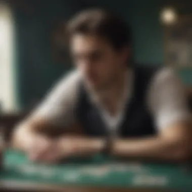 The Depths of Gambling Philosophy A contemplative figure staring at a deck of cards symbolizing the depth of gambling philosophy.