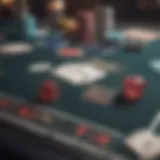 A vibrant tabletop scene showcasing a blackjack setup with cards and chips