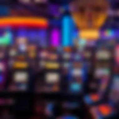 A colorful array of various slot machine types in a casino setting
