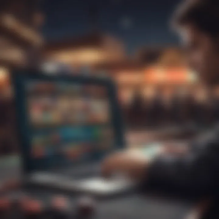 A person engaging with an online casino platform on a laptop