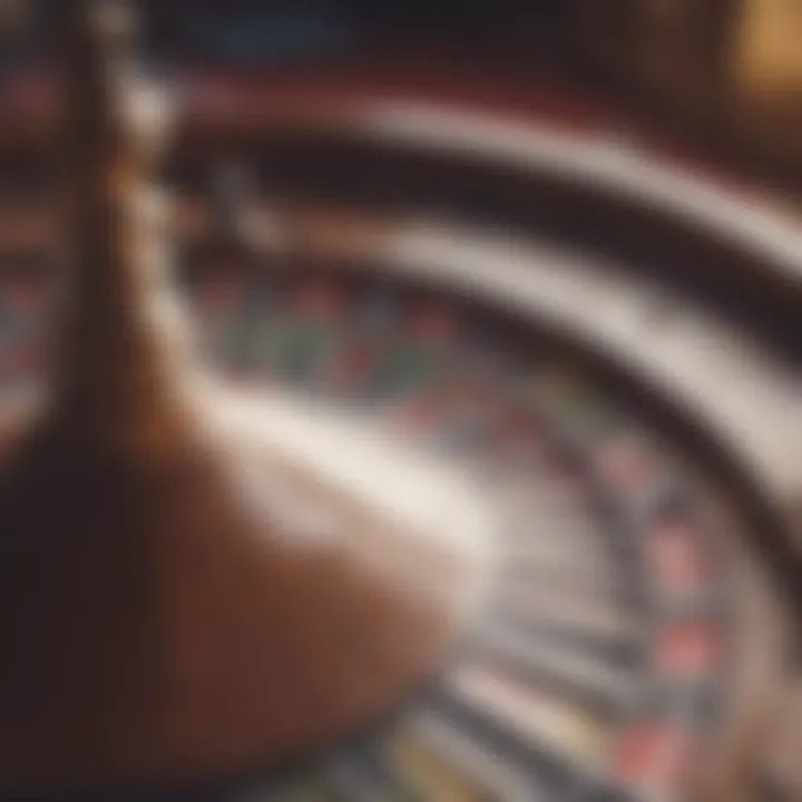 A close-up view of a roulette wheel in a casino