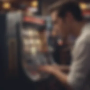 Close-up view of a player engaging with a slot machine